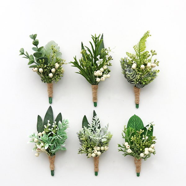 Boutonnière verdure succulente pour homme, corsage de poignet pour mariée, demoiselle d'honneur, accessoires de mariage bohème rustique classique