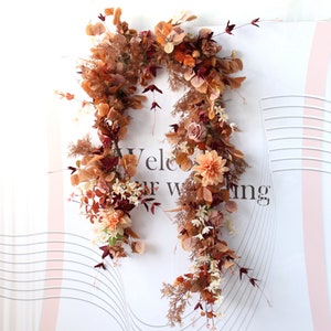 Autumn Fall Wedding Table Flower Garland, Autumn Table Centerpiece, Arch Decoration, Silver Dollar Eucalyptus Garland, Dahlia Garland image 1