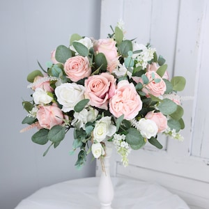 Dusty Pink and Blush Wedding Table Arrangement, Guest Table Flower Ball, Wedding Floral Centerpiece, Made with Rose, Peony and Hydrangea