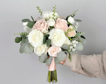 Dusty Pink Bridal Bouquet, Pink Boho Wedding Bouquet, Rustic Flower Bouquet,  Design in Rose, Ranunculus, Peony and Baby's Breath
