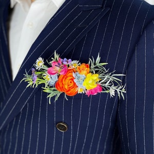 Wildflowers Pocket Boutonniere for Men, Stylish Boutonniere for Groom, Rainbow Colorful Boutonniere, Classic Rustic Boho Wedding Accessories