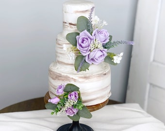 Set of 2 Wedding Cake Topper, Purple Floral Cake Decoration, Cake Topper Flowers, Lavender Purple Cake Flowers, Boho Wedding