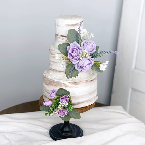 Set of 2 Wedding Cake Topper, Purple Floral Cake Decoration, Cake Topper Flowers, Lavender Purple Cake Flowers, Boho Wedding