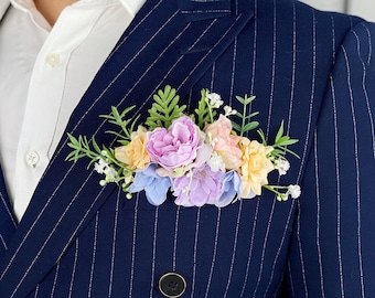 Spring Color Pocket Boutonniere for Men, Stylish Boutonniere for Groom, Classic Rustic Colorful Boho Wedding Accessories