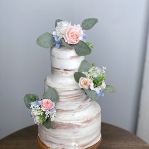 Set di 3 topper per torta nuziale, decorazione floreale per torta, fiori per topper per torta, fiori per torta blu e rosa, matrimonio boho, festa di rivelazione del sesso