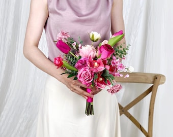 Fuchsia Bouquet, Hot Pink Wedding Bouquet, Boho Flower Bouquet, Bouquet for Prom, Elopement Bouquet