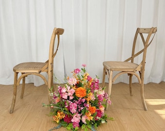 Hot Pink and Orange, Bright Wildflower Aisle Decor, Modern Bridal Trends Florals, Artificial Summer Wedding Aisle Flowers