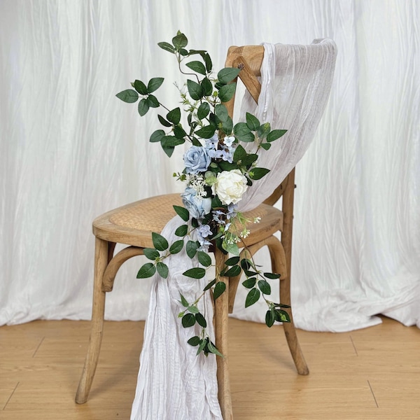 Dusty Blue Rose Chair Swag, Wedding Aisle Decoration