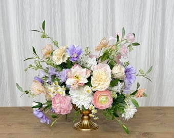 Pink Peach Purple Wedding Centerpiece, Low Table Floral Decor