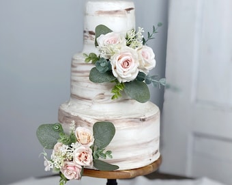 Set of 2 Wedding Cake Topper, Floral Cake Decoration, Cake Topper Flowers, Dusty Pink Cake Flowers, Rustic Wedding, Boho Wedding