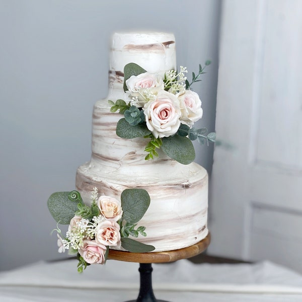 Conjunto de 2 Topper de la torta de boda, decoración floral de la torta, flores de la torta de la torta, flores de la torta rosa polvorienta, boda rústica, boda Boho