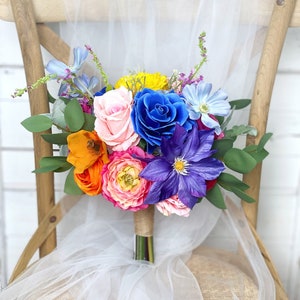 Jewel Tone Bridal Bouquet, Colorful Wedding Bouquet, Boho Flower Bouquet,  Design in Rose, Clematis and Ranunculus