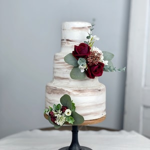 Set di 2 topper per torta nuziale, decorazione floreale per torta, fiori per topper per torta, fiori per torta bordeaux e bianchi, matrimonio rustico, matrimonio boho