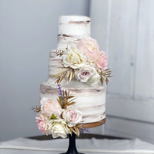 Set di 2 topper per torta nuziale, decorazione floreale per torta, fiori per topper per torta, fiori per torta rosa antico e oro, matrimonio rustico, matrimonio Boho