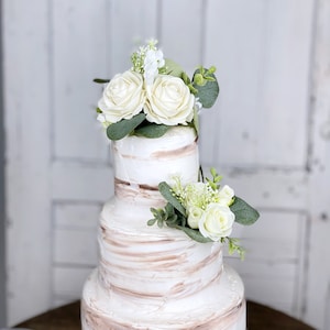 Set di 2 topper per torta nuziale, decorazione floreale per torta, fiori per topper per torta, fiori per torta bianco avorio, matrimonio rustico, matrimonio boho