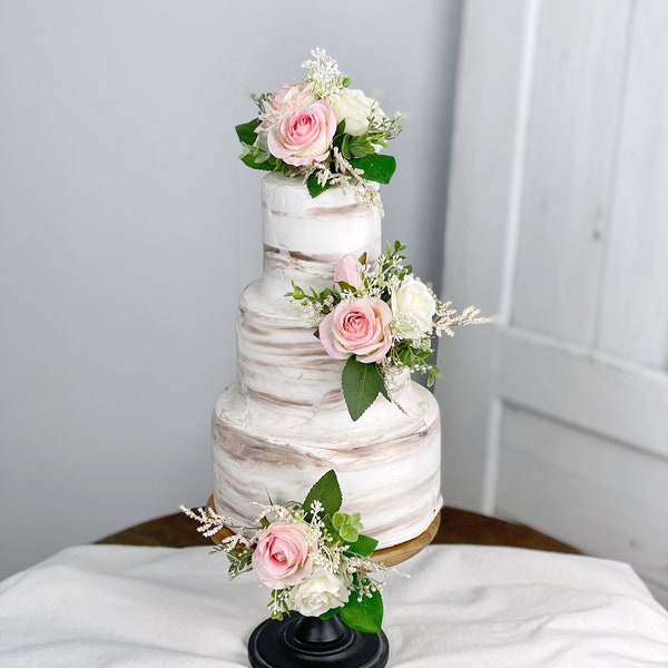 Lot de 3 décorations de gâteau de mariage, décoration de gâteau florale, fleurs de gâteau, fleurs pour gâteau roses, mariage rustique, mariage bohème