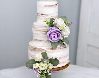 Set of 2 Wedding Cake Topper, Floral Cake Decoration, Cake Topper Flowers, White and Lavender Purple Cake Flowers, Boho Wedding