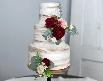 Burgundy Blush Wedding Cake Flowers, Floral Topper Set