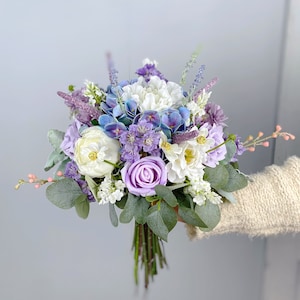 Lavender Bridal Bouquet, Classic Dusty Purple Rose Wedding Bouquet, Rustic Boho Flower Bouquet,  Design in Rose, Hydrangea and Peony