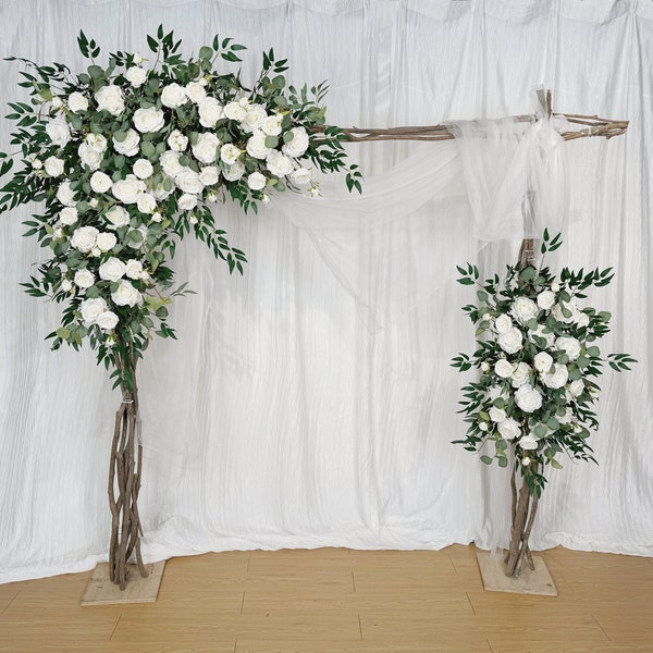 White Rose and Eucalyptus Flower Arch for Wedding, Wedding Swag, Wedding Backdrop, Arbour Decor, Gazebo Flowers, Austin Rose, Garden Rose