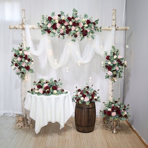 Burgundy and Blush Pink Wedding Archway Flower, Wedding Backdrop, Arbour Gazebo Swag Flowers, Made with Rose and Eucalyptus
