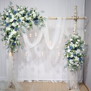 Arco di fiori blu navy, blu polvere, bianco per matrimonio, festoni per angoli nuziali blu polvere, fondali nuziali, fiori per gazebo