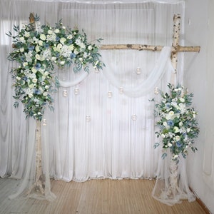 White, Dusty Blue Wedding Archway Flower, Dusty Blue Wedding Corner Swag, Wedding Backdrop, Arbour Gazebo Flowers