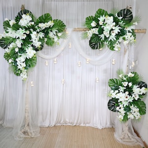 Tropical Wedding Archway Flower, Wedding Swag for Arch, Wedding Backdrop, Arbour Gazebo Flowers, Made with Orchid, Calla Lilies and Fan Palm