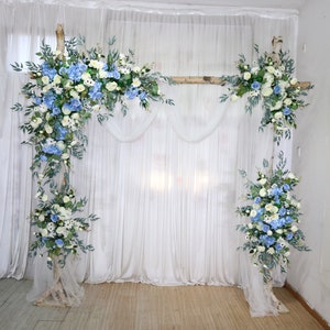 Dusty Blue and White Rose Greenery Wedding Archway Flower, Large Wedding Corner Swag, Wedding Backdrop, Silk Arch Flowers
