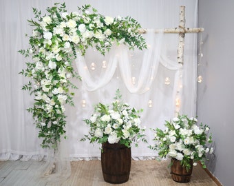 White and Greenery Wedding Archway Flower, Wedding Corner Swag, Wedding Backdrop, Arbour Gazebo Flowers, Made with Rose, Peonies and Dahlia