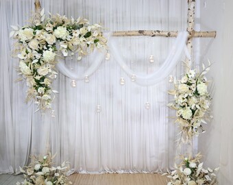 Tan, Beige and Ivory Wedding Archway Flower, Large Wedding Corner Swag, Wedding Backdrop, Silk Arch Flowers