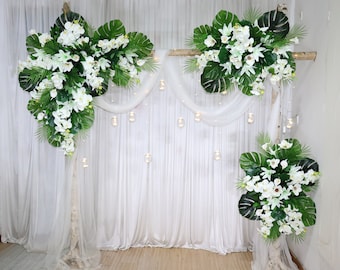 Tropical Wedding Archway Flower, Wedding Swag for Arch, Wedding Backdrop, Arbour Gazebo Flowers, Made with Orchid, Calla Lilies and Fan Palm