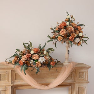Brown,Terracotta Rose Wedding Table Arrangement, Sweetheart Table,Head Table Flowers, Autumn Fall Wedding Reception Decor Floral Centerpiece