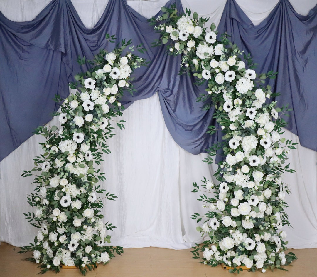 Aperturee Set of 2 Plant White Rose Wedding Floral Horn Arch