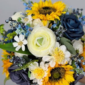 Navy Blue Sunflower Bouquet, Boho Silk Wedding Flowers - Etsy