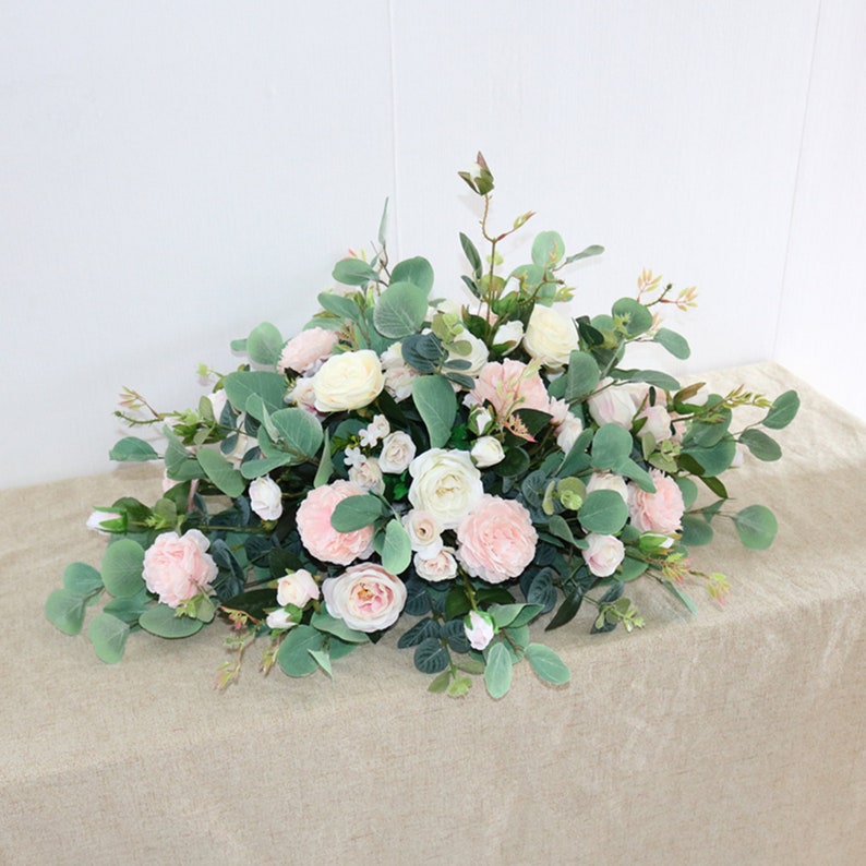 Elfenbein und Blush Hochzeit Herzstück Blumengesteck, Sweetheart Tischblume, Eukalyptus Hochzeit Empfang Dekor, Kopf Tisch Blumen Bild 1