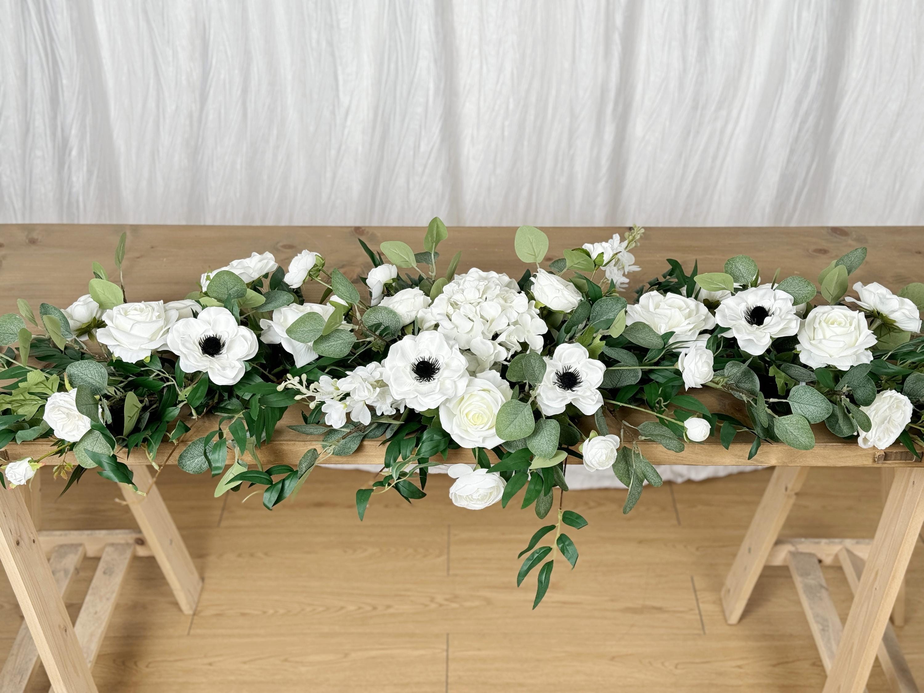 Rose and Anemone Flower Runner, Fireplace Decor, Head Table Decor