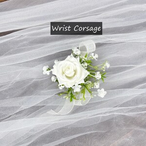 White Rose and Baby's Breath Wrist Corsage