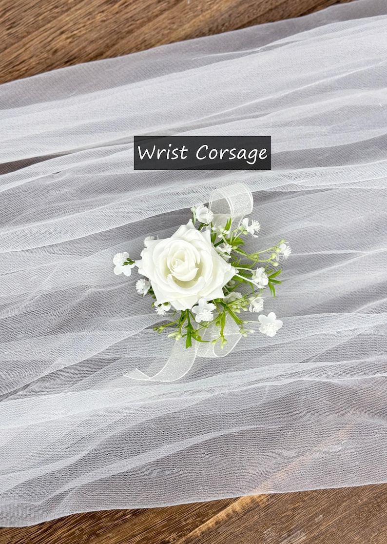 White Rose and Baby's Breath Wrist Corsage