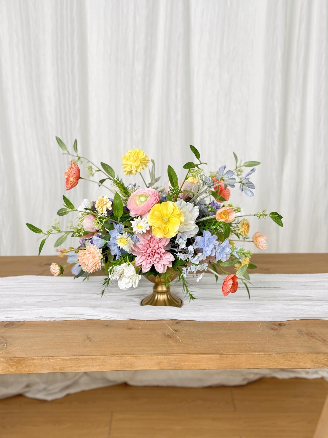 Pastel Wildflowers Wedding Reception Centerpiece, Low Table Flower