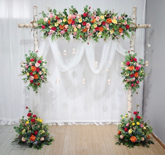 Fuchsia Orange Wedding Flower Swag, Arch Arbor Gazebo Decor - Etsy