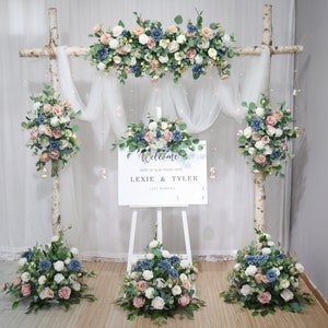 Dusty Blue and Dusty Pink Wedding Archway Flower, Dusty Blue Wedding Corner Swag, Dusty Pink Wedding Backdrop, Gazebo Flowers, Arbor Flower