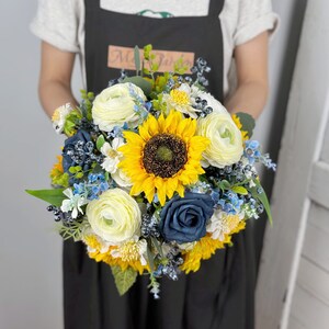 Navy Blue Sunflower Bouquet, Boho Silk Wedding Flowers - Etsy