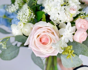 Boho Bridal Bouquet, Blush Pink and Blue Wedding Bouquet, Wedding Flower  Bouquet, Design in Rose, Ranunculus and Delphinium