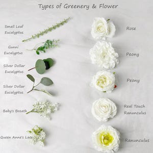 White Bridal Bouquet, Wedding White Rose Bouquet, Boho Flower Bouquet, Design in Rose, Peony, Ranunculus, Baby's Breath and Eucalyptus image 2