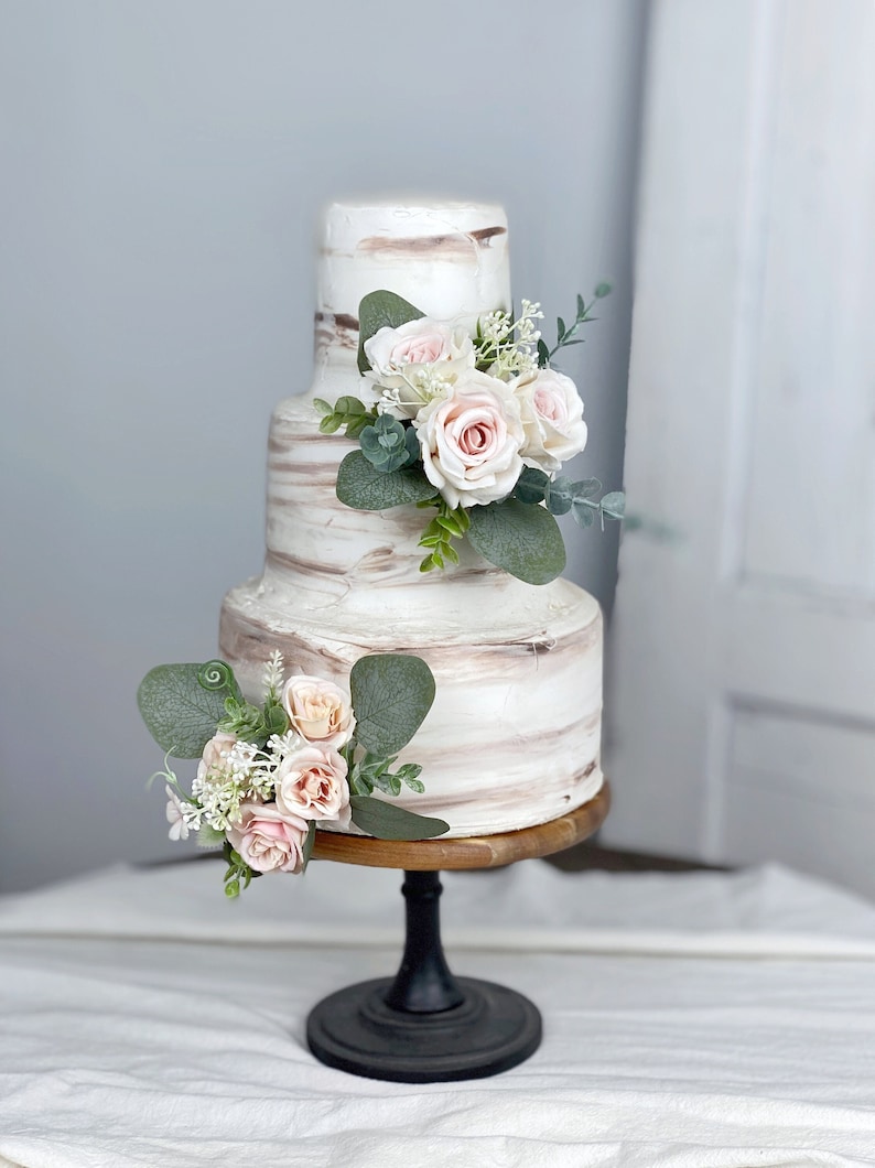 Set of 2 Wedding Cake Topper, Floral Cake Decoration, Cake Topper Flowers, Dusty Pink Cake Flowers, Rustic Wedding, Boho Wedding image 1
