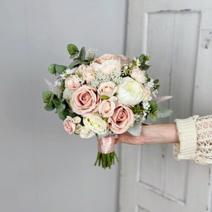 MCGDMerciGarden Dusty Rose Pink Bridal Bouquet, Classic Wedding Bouquet, Rustic Boho Flower Bouquet,  Design in Rose and Peony