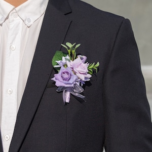 Lavender Bridal Bouquet, Classic White and Dusty Purple Rose Wedding Bouquet, Rustic Boho Flower Bouquet, Design in Rose and Peony Boutonniere