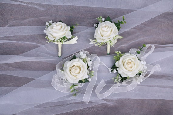 Ivory White Boutonniere for Men, Wrist Corsage for Bride, Bridesmaid, Classic Rustic White Boho Wedding Accessories - Etsy Ivory White Boutonniere for Men, Wrist Corsage for Bride, Bridesmaid, Classic Rustic White Boho Wedding Accessories - Etsy