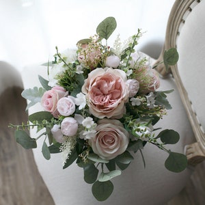 Dusty Pink Bridal Bouquet, Classic Wedding Rose Bouquet, Rustic Boho Flower Bouquet, Design in Rose image 4
